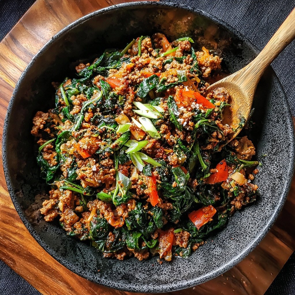 Ground Beef And Spinach Skillet Bowl