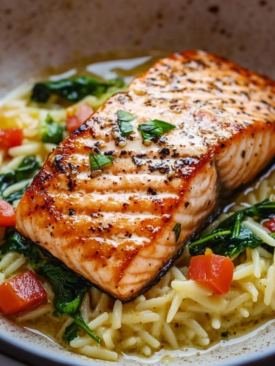 Seared Salmon with Lemon Orzo