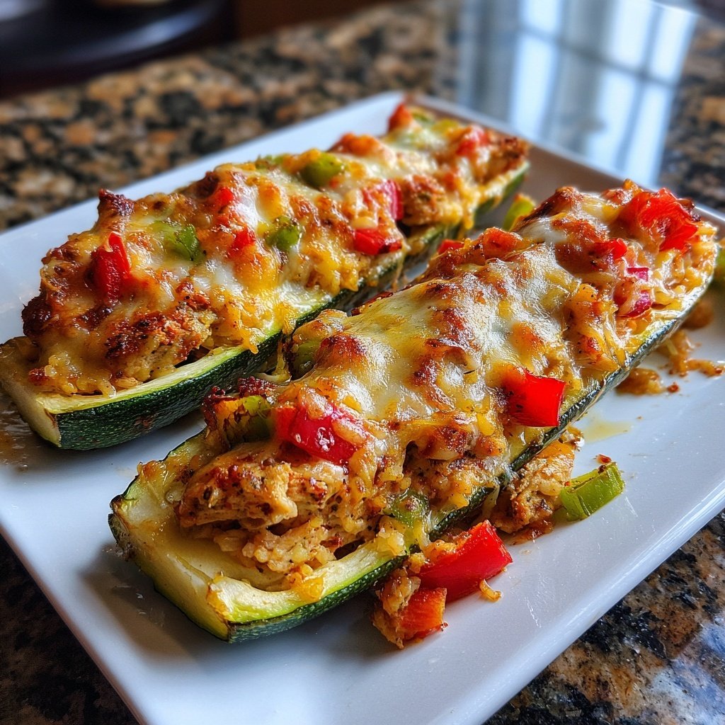 Chicken And Rice Stuffed Zucchini Boats